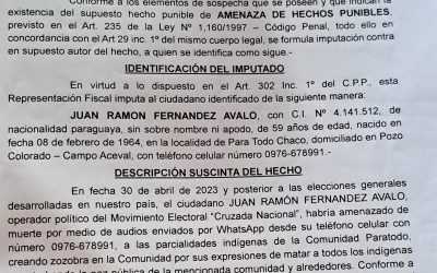 Imputación Fiscal sobre amenaza a indígenas